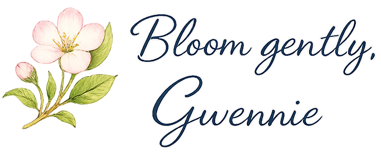 Bloom gently, Gwennie, with watercolor apple blossom signature
